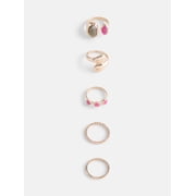Scenario Women’s Multi Stone Gold Tone Rings, 5-Piece Set