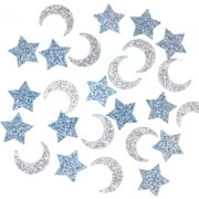 120pcs Glittery Moon and Star Table Confetti for Baby Shower Kids Birthday Party Twinkle Twinkle Little Star Decorations - Paper Scatter - Blue and Silver