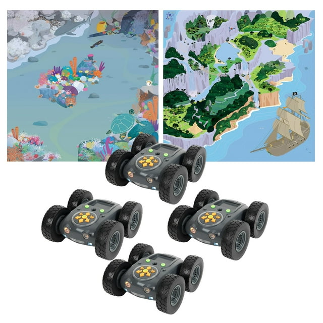 4 Tuff-Bot le Robot Coding STEM Robuste avec 1 Tapis le au Trésor & 1 Tapis Récif Corallien Pack de Classe, Robot STEM Programmable Apprentissage Programmation Robotique