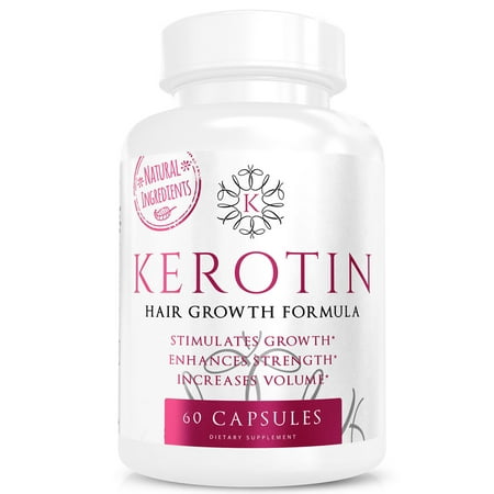 Kerotin Hair Growth Vitamins for Natural Longer, Stronger, Healthier Hair - Hair Loss Supplement Enriched with Biotin, Folic Acid, Saw Palmetto - Hair Vitamins to Grow Thick Hair; 1 Month (Best Natural Way To Grow Hair)
