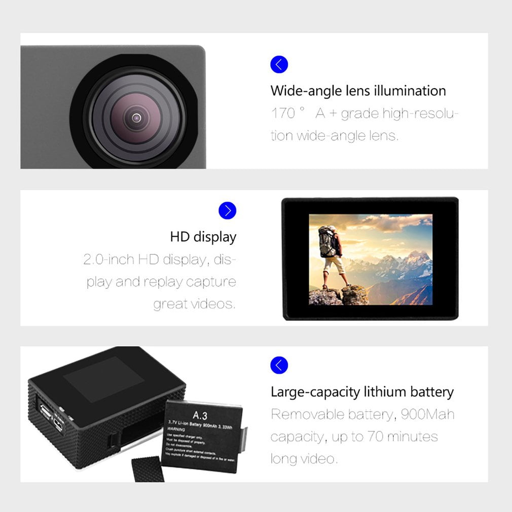 Pro Cam Sport Action Con Telecomando Kamera 4k Videokamera WiFi Ultra Hd 16mp DVR Sport Outdoor Tauchen Fahrrad Camcorder （Schwarz）