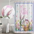 thumbnail image 4 of Spring Easter Shower Curtain, Waterproof Shower Curtains for Bathroom, Watercolor Pink Yellow Bunny Tulip Eggs Plaid Washable Fabric Bathtub Curtain Set Bath Decor with 12 Hooks 48"x72", 4 of 7