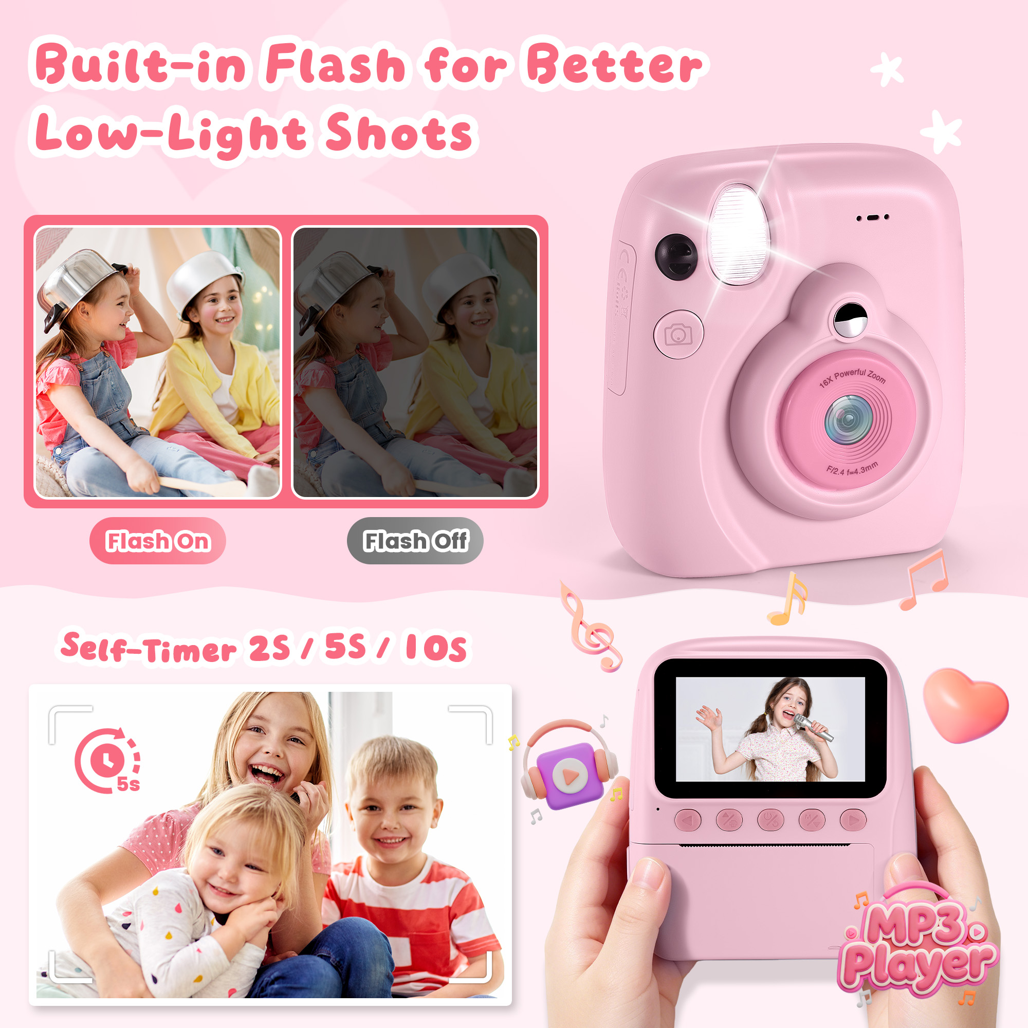 Yexmas Kids Instant Print Digital Camera 1080P Pink photo 4
