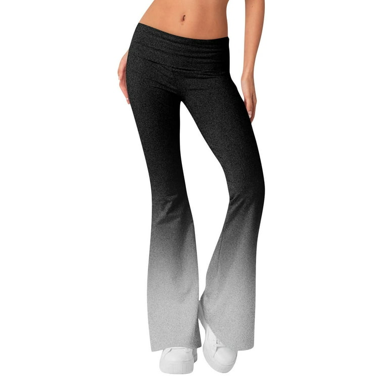 YDKZYMD Womens Patterned Flare Leggings Fold Over Yoga Y2k Butt Lifting Tie Dye Pants Wide Leg Bell Bottom High Waist Leggings Fold Over Stretchy Gym