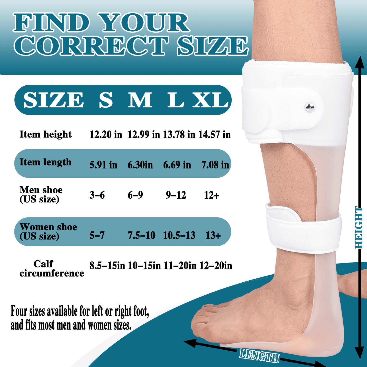 Komzer Ankle Foot Orthosis, Drop Foot Brace for Men and Women with Stroke, MS, Hemiplegia (White, XL/R)