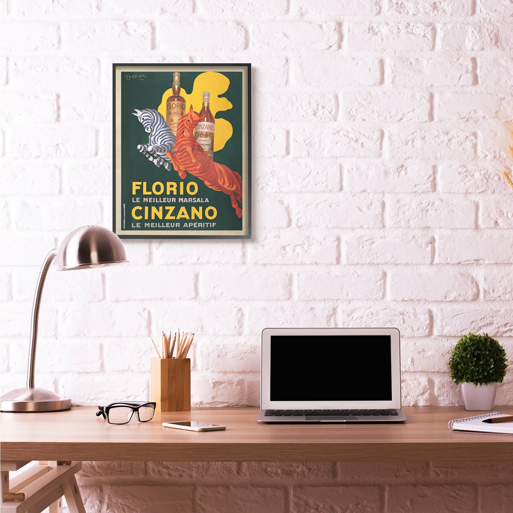 Stupell Industries Florio Cinzano Vintage Poster Drink Design Graphic Art Black Framed Art Print Wall Art, 24x30, by Marcello Dudovich