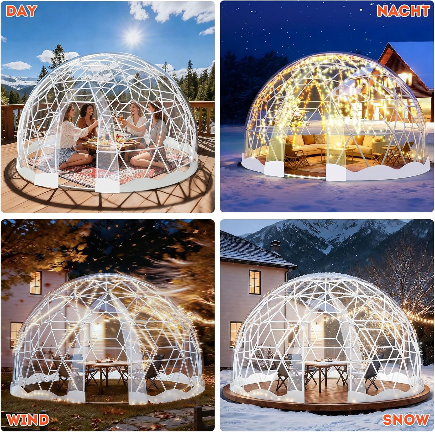 Esheno Large Garden Dome Tent 15x9.5 ft PVC Greenhouse for 8-12 Person Waterproof Clear Tent with Window for Wedding Party Camping Christmas White