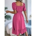 thumbnail image 3 of Women'S Boho Summer Square Neck Puff Sleeve Off Shoulder Smocked Tiered Casual A Line Short Mini Dress Rose Red M, 3 of 8