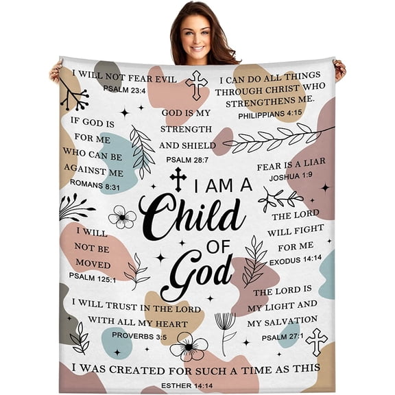 Christian Gifts for Women - I Am a Child of God Blanket 60"x50", Inspirational Religious Birthday Gifts for Women Mom Sister Friends, Christmas Baptism Catholic Spiritual Jesus Faith Bible Prayer
