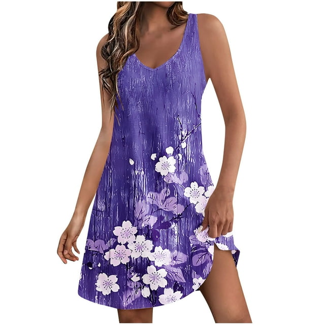 Staron Robes Décontractées pour Femmes Cache-Maillot Robe Débardeur à Col en V Décontractée d'Été Sans Manches de Printemps Ample Robes de Plage