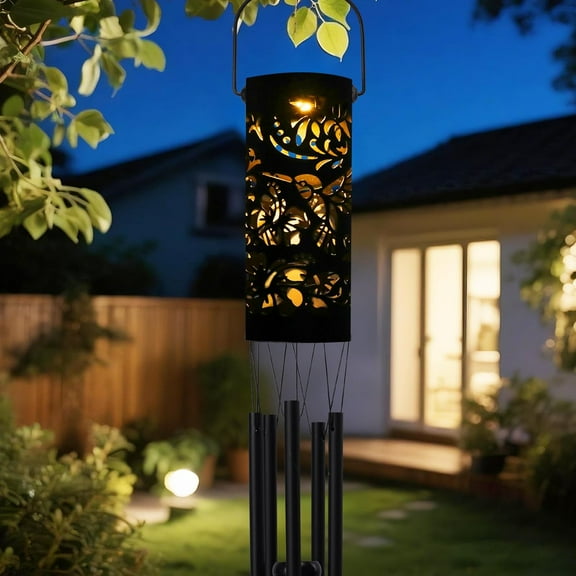FGERFE-Taman Solar Wind Chime - Hummingbird Hollow Out Solar Light for Outside Waterproof Aluminum Tubes Decorative Memorial Gift, for Home, Outdoor, Yard, Patio,Garden Decor
