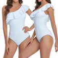 thumbnail image 4 of EIMELI Ruffled Trim Asymmetric Backless One-shoulder Neckline High Elasticity Tight Halter High Waist Solid Color Ladies One Piece Swimsuit, 4 of 6