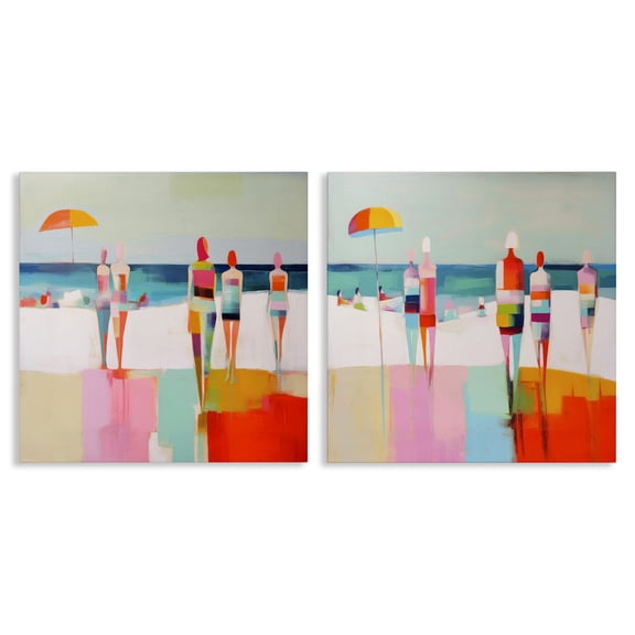 Stupell Industries Abstract Beach Goers People Painting Wrapped Canvas Art Print Wall Art, 17 x 17, Set of 2