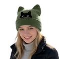 thumbnail image 3 of Cat Embroidered Cute Warm Knit Hat with Cat Ears Winter Slouchy Beanie, 3 of 5