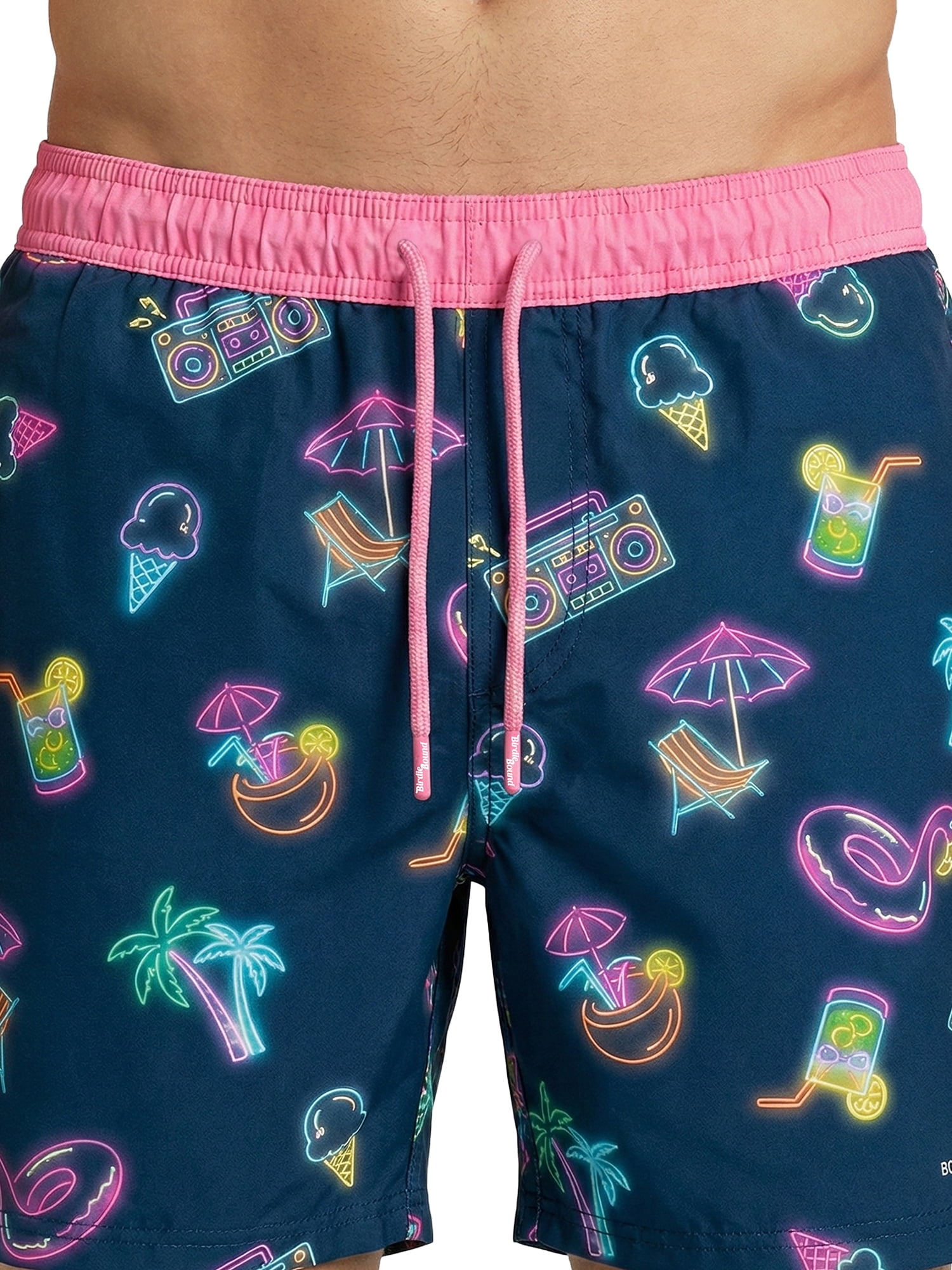 Birdie Bound Men's Printed Neon Pool Party Swim Trunks, Sizes S-3XL