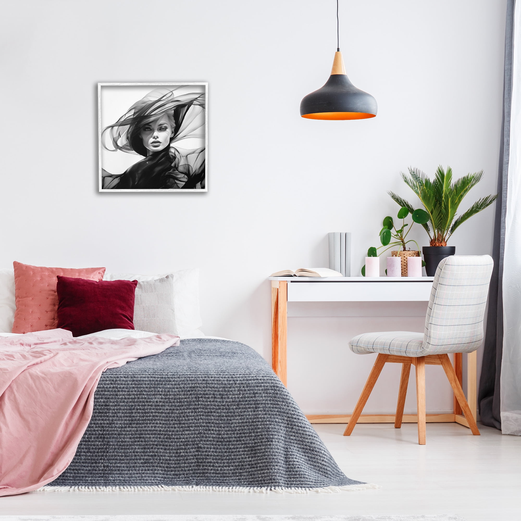 Stupell Industries Modern Fashion Portrait Abstract Painting White Framed Art Print Wall Art, 24 x 24