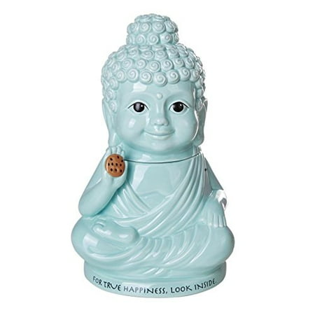 White Ceramic Jar Meditation Buddha Happiness Inside Ceramic Cookie Jar Functional Kitchen Decor 8 Inch Tall ()