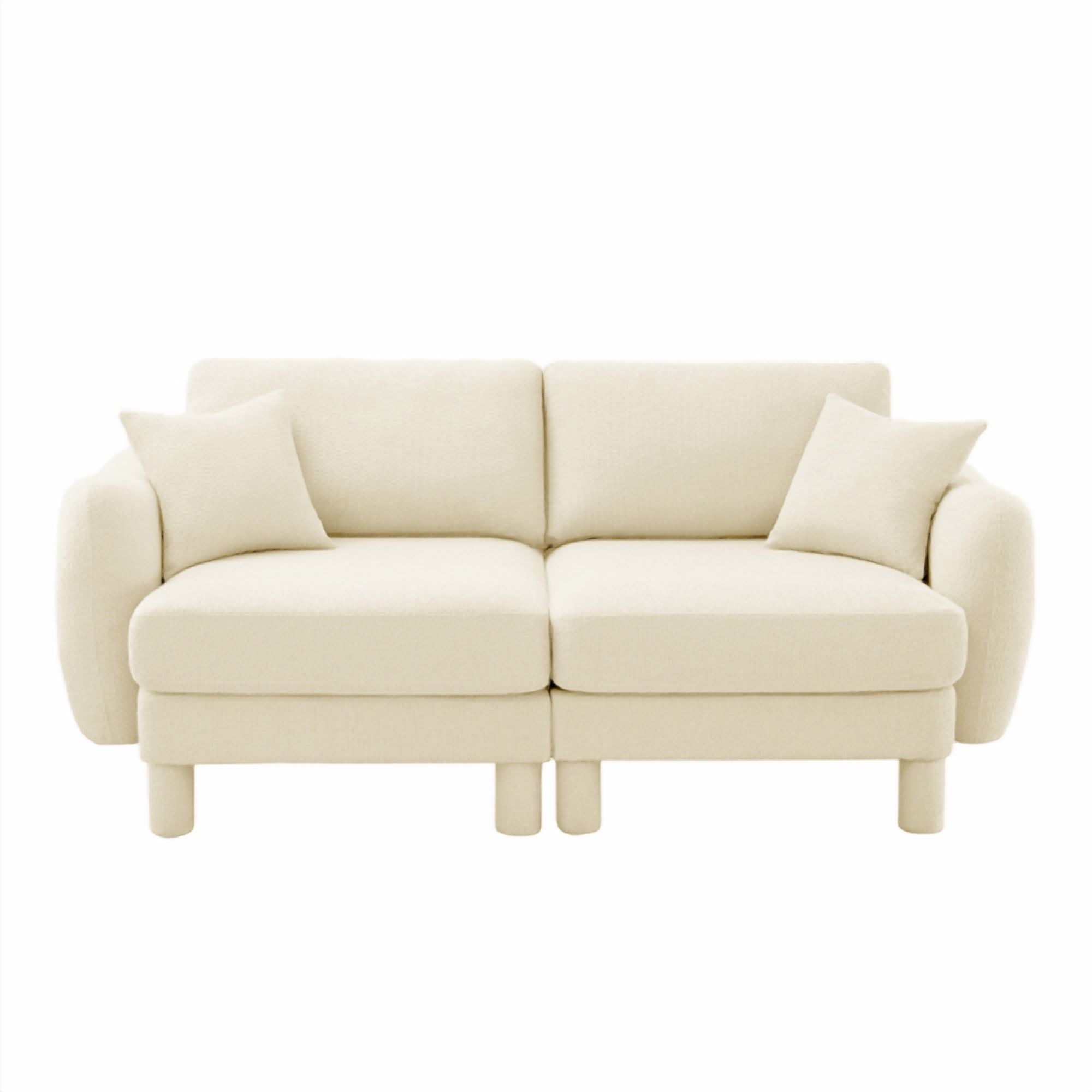 BSHTI Fabric Double Sofa Couch, Safe Comfortable Shell Shaped Armrests and Cylindrical Legs Loveseat for Livingroom,Beige Color