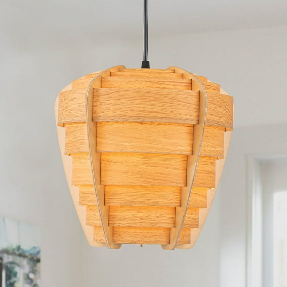 C Cattleya 10.75in. 1-Light Natural/Black Wood Pendant Light