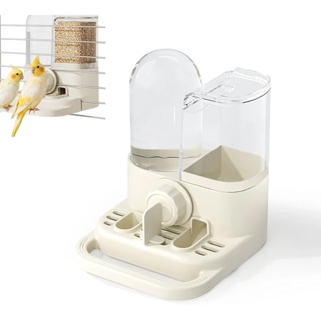 2-in-1 Automatic Bird Feeder and Waterer for Cage, Gravity Feed Food & Water Station, Transparent Reservoir, Space Saving Parakeet Feeder for Small Birds Cockatiels Finches (White)