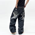 thumbnail image 3 of Mrmall Men's Dark Wash Baggy Jeans with Star Patch on Back Pocket Loose Floor‑Length Denim Pants Hip‑Hop Streetwear Trousers, 3 of 6