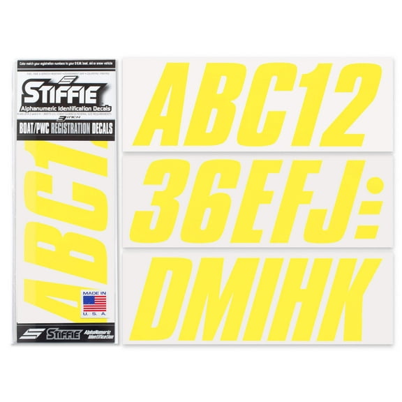 STIFFIE Shift Electric Yellow 3" ID Kit Alpha-Numeric Registration Identification Numbers Stickers Decals for Boats & Personal Watercraft