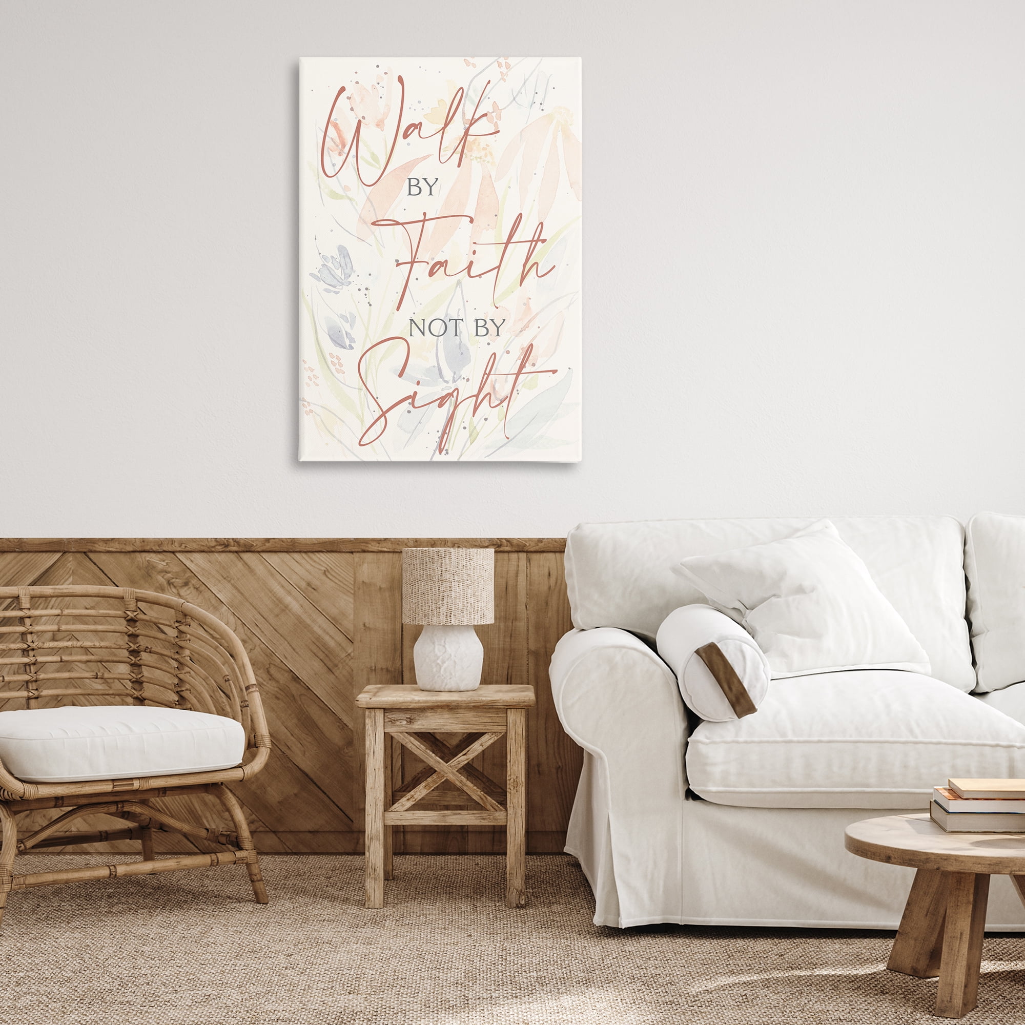 Stupell Industries Walk By Faith Phrase Religious Painting Gallery Wrapped Canvas Art Print Wall Art, 24 x 36