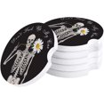 thumbnail image 1 of RYLABLUE Skull and Summer Daisy Black Set of 2 Car Coaster for Drinks, Absorbent Ceramic Stone Coasters Cup Mat with Cork Base for Home Kitchen Room Coffee Table Bar Decor, 1 of 5
