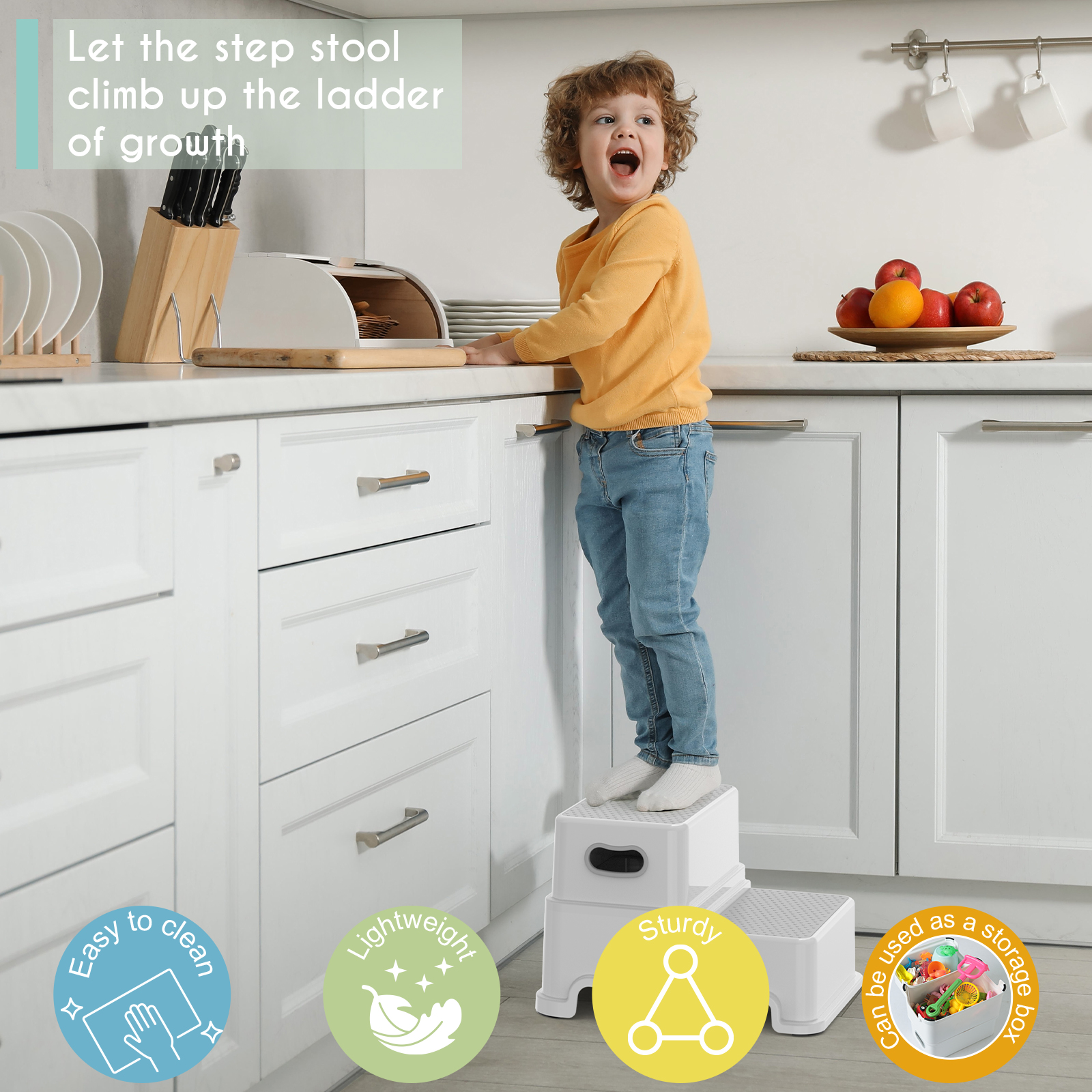 BATTOP 2-Step Toddler Step Stool, Gray, Anti-Slip Surface photo 7