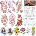 thumbnail image 1 of Tatuajes temporales para mujeres Tatuajes temporales de flores impermeables para adultos Kits de tatuajes florales Rosas Precioso tatuaje falso para fiestas Festivales Accesorios de peinado, 1 of 5