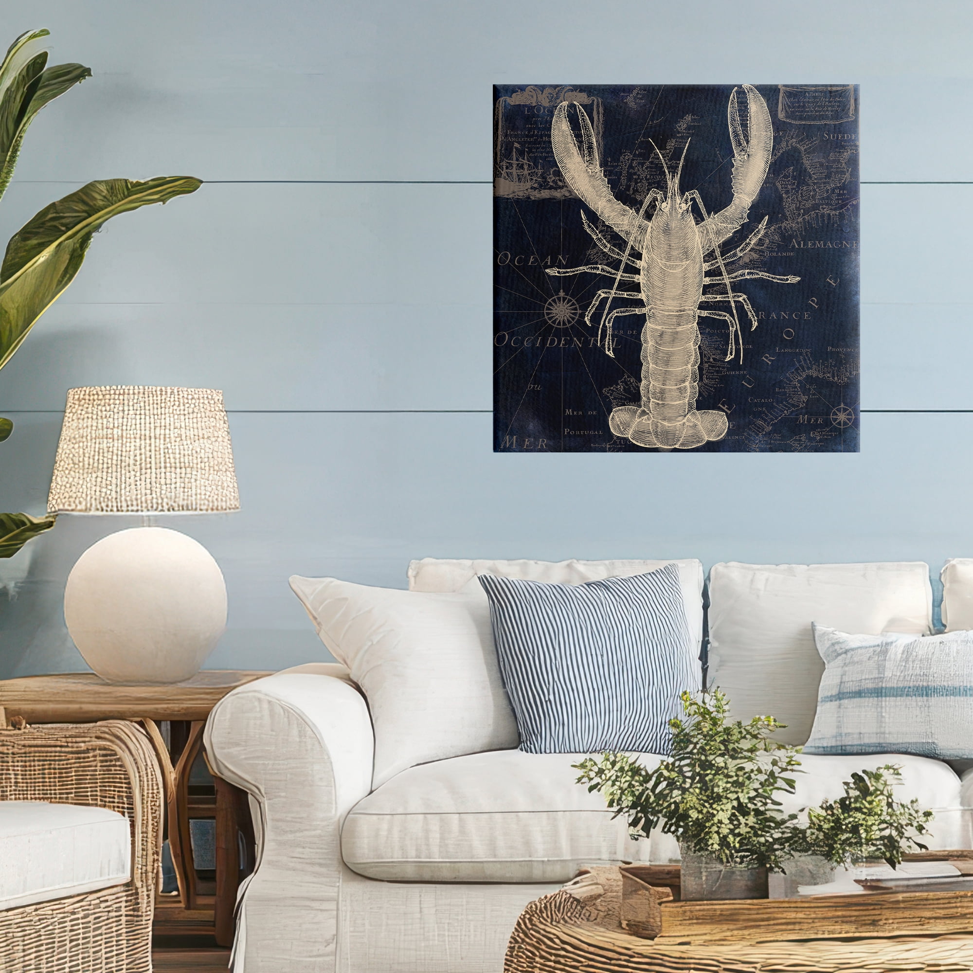 Lobster Contour over Map Canvas Wall Art, design by Sasha