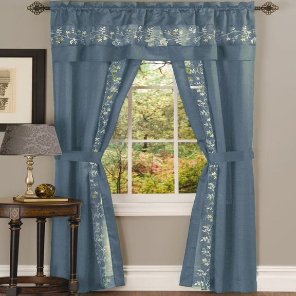Traditional Elegance Fairfax 5 Piece Window Curtain Set - 55x63 - Ice Blue