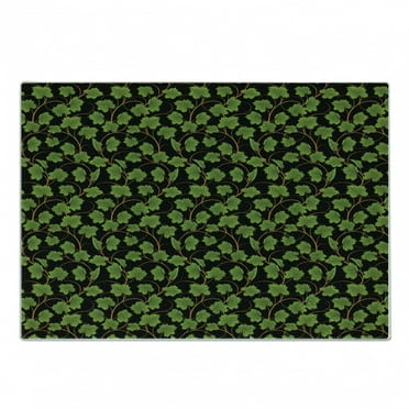 Vines Cutting Board, Colorful Abstract Illustration of Rhythmic Botany Grape Leaves on Dark, Decorative Tempered Glass Cutting and Serving Board, in 3 Sizes, by Ambesonne