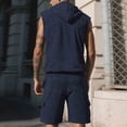 thumbnail image 5 of Afuyipoi Men's Two - Piece Set,Distressed Pocket & Drawstring Loose Sleeveless Hooded Top+Shorts Sets Navy XL, 5 of 6