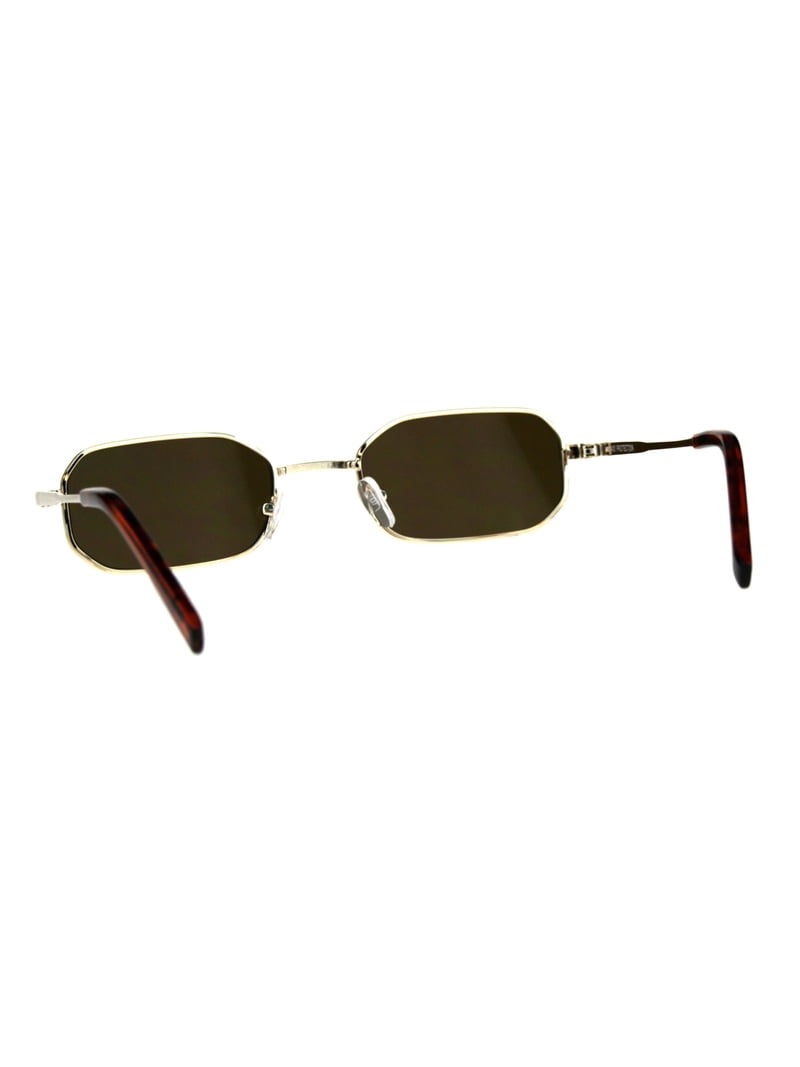 Brown / Gold Retro Hippie Rectangle 70s 80s Small Narrow Sunglasses Accessories | New Brown Gold Retro Hippie Rectangle 7s 80s  main image 2