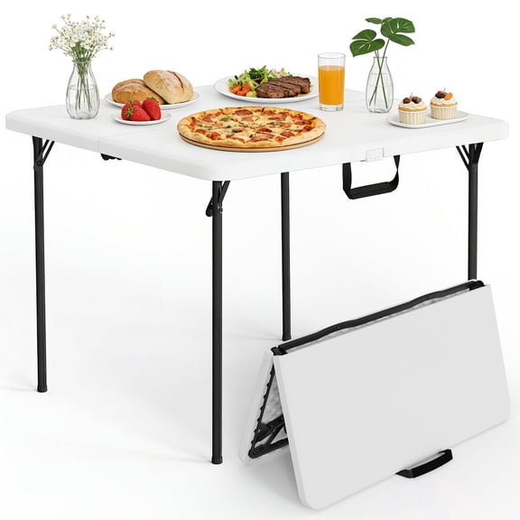 WLLJOY 36in Square Folding Table, Portable Plastic Table with Handle Suitable for Party and Parties Backyard Events, White