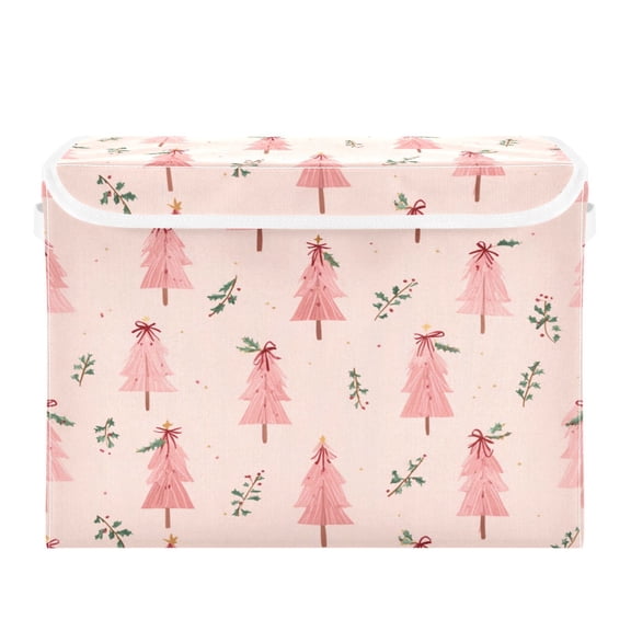 Storage Box With Lid 16.5x12.6x11.8In Foldable Stacked Household Storage Box Pink Christmas Tree