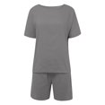 thumbnail image 4 of Riforla Women's Summer Fashion Casual Two Piece Outfits Crew Neck Short Sleeve Shirts and High Waist Shorts Sets Elegant Women's Sets Grey XXL, 4 of 5