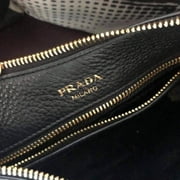 Prada Black Vitello Phenix Leather Web Stripe Strap Crossbody 1BC166