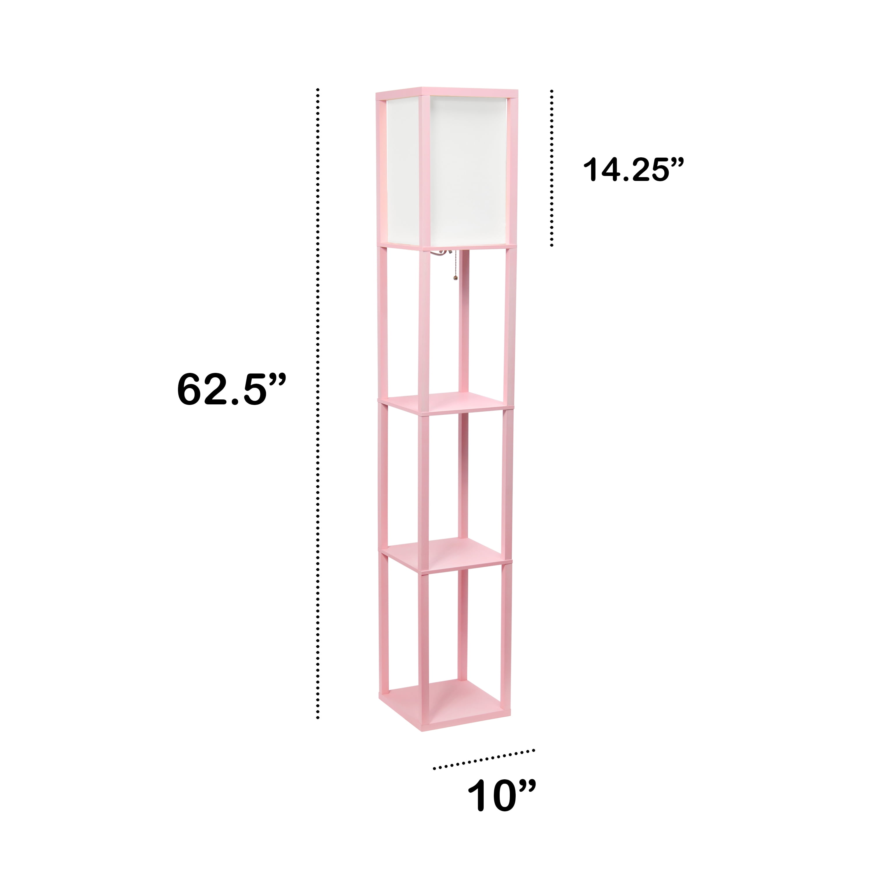 Lalia Home 62.5" 3-Shelf Column Storage Floor Lamp with Linen Shade & LED Bulb, Light Pink