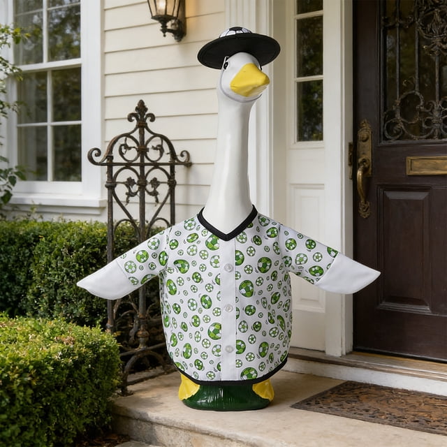 23 Inch Porch Goose Outfit Costume Set with Hat, Multicolor Football Print, Polyester Geese Clothes for Outdoor Lawn Decor, 1 Set