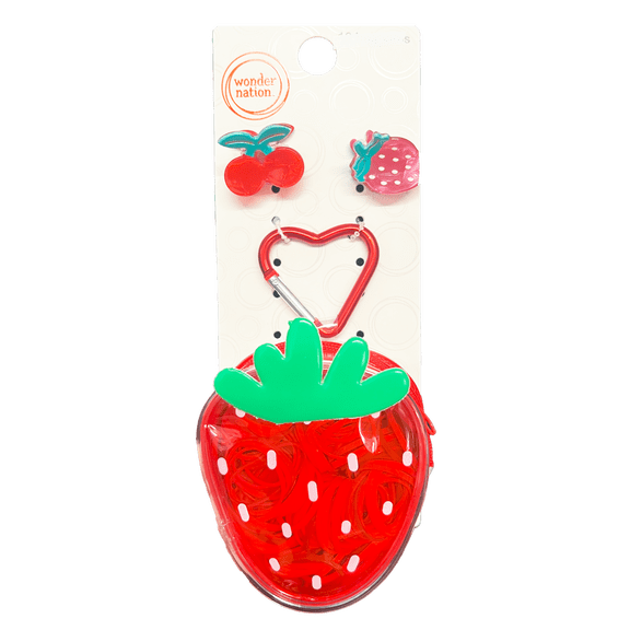 Wonder Nation Girls Mini Fruit Claw Clips with Strawberry Pouch Keychain, 204-Piece, Red