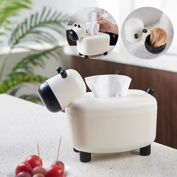 Cute Cow Tissue Box Cover Toothpick Holder Phone Holder - 3 in 1,Plastic Facial Tissue Box Cover Holder Napkin Box Tissue Holder,DIY Tissue Organizer Box Storage Box Tissue Dispenser Box
