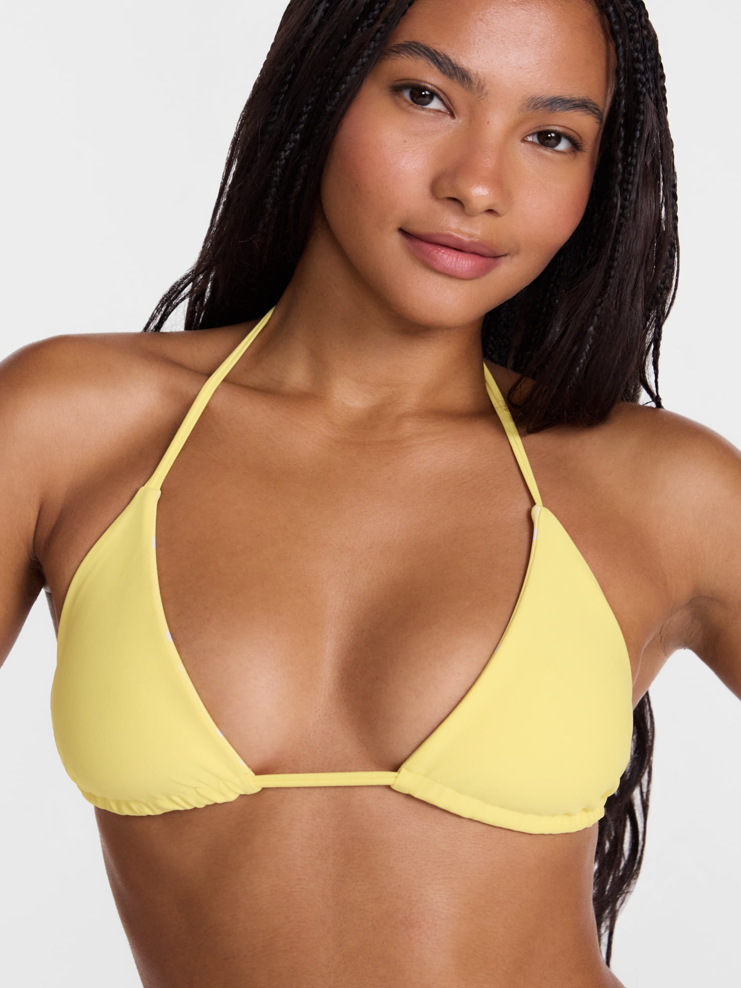 No Boundaries Reversible Polka Dot Triangle Bikini Top, Women's XXS-XXL