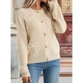 thumbnail image 6 of Women'S Bows Cardigan Button Down Roundneck Long Sleeve Drop Shoulder Knit Sweater Light Khaki M, 6 of 9