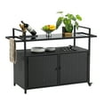 thumbnail image 2 of Outdoor Bar Cart,Patio Wicker Wine Serving Cart w/Wheels,Rolling Rattan Beverage Bar Counter Table w/Glass Top for Porch Backyard Garden Poolside Party,Black, 2 of 14