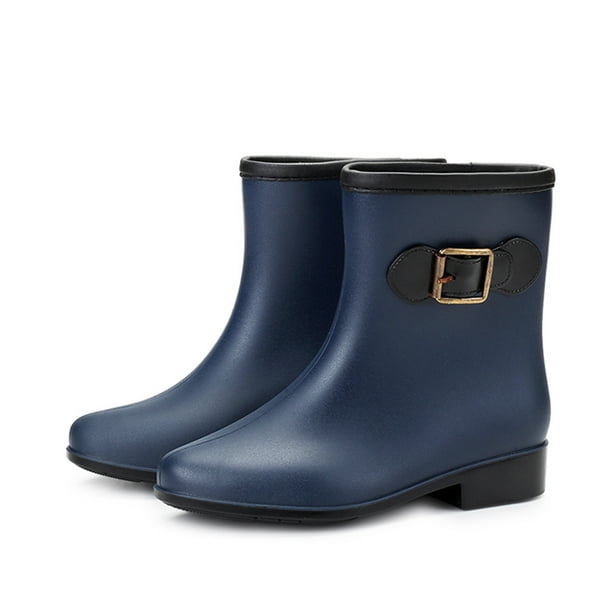 Zapatos impermeables antideslizantes para mujer, zapatos de lluvia de Color sólido, botas medias con cerrojo de tacón bajo de plástico Wmkox8yii ghj501