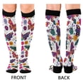 thumbnail image 2 of Haosy Compression Socks for Men Women Knee High Running Socks for Nurse Hiking Recovery Travel Athletic 2 Pairs Colorful Butterflies and Flowers, 2 of 9