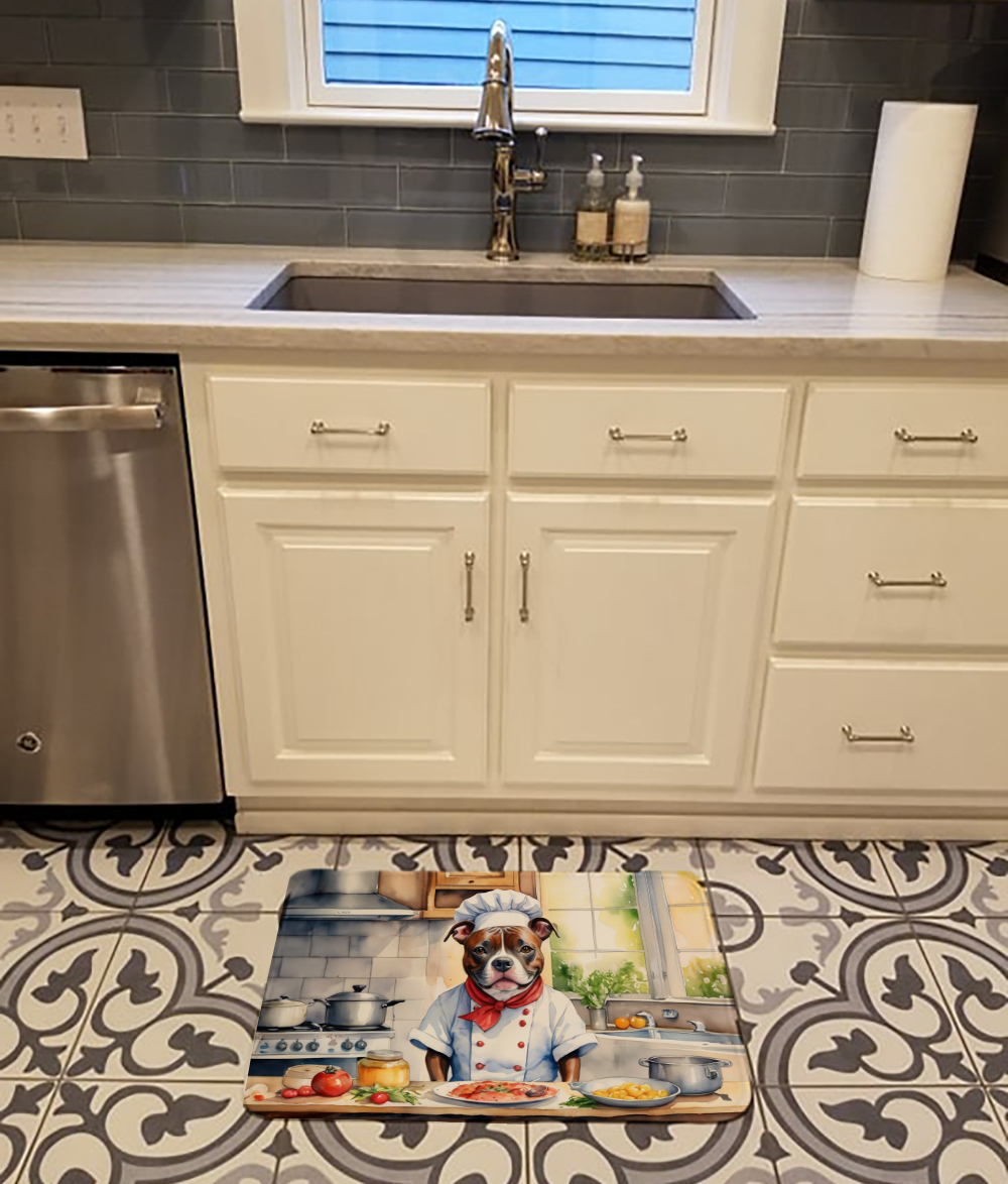 Staffordshire Bull Terrier The Chef Memory Foam Kitchen Mat 27 in x 19 in