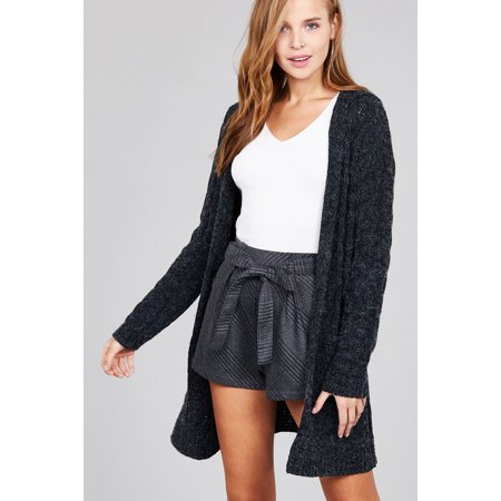 Open Front Cable - Women's Long Sleeve Cable Knit Cardigan Sweater Open Front w/ Hoodie